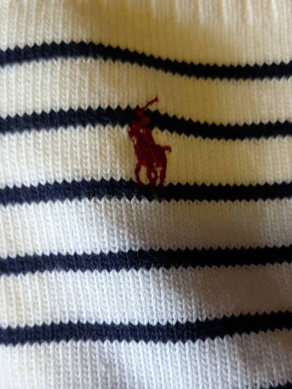 Polo by Ralph Lauren Navy & White Striped Crew Socks with Red Pony